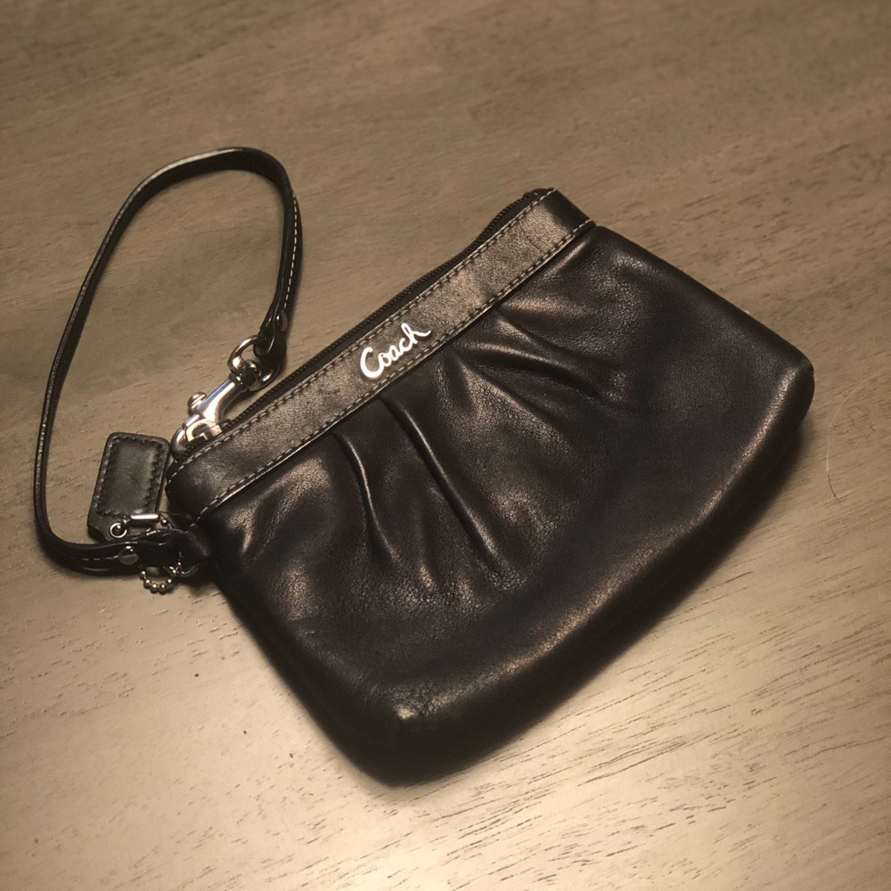 Black leather Coach wristlet